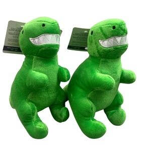 Lot of 2 Green T-Rex Dinosaur Dog Toy Plush Squeaker 9" MetroPawlin